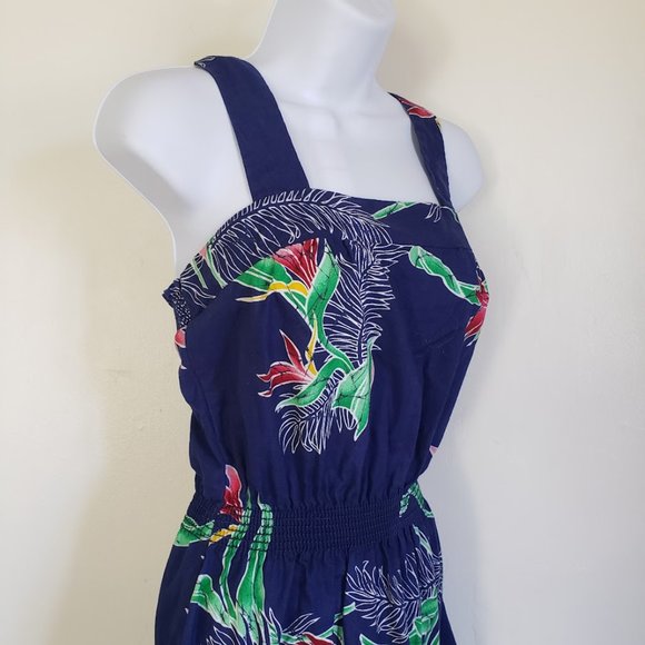 Sand Pebble of Hawaii Womens Sundress Medium Blue Bird of Paradise Print 70s USA - Picture 7 of 10